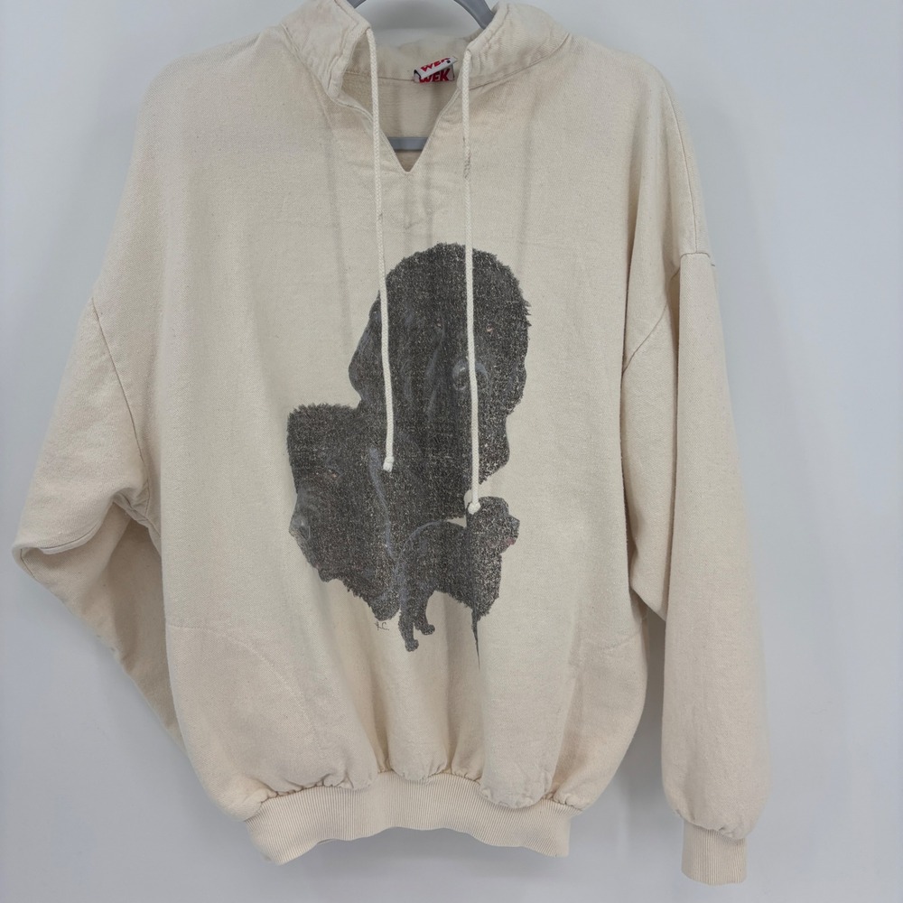 WEK Dog Graphic Pullover Sweatshirt Unisex 2 Cream Vintage 90s Made in USA